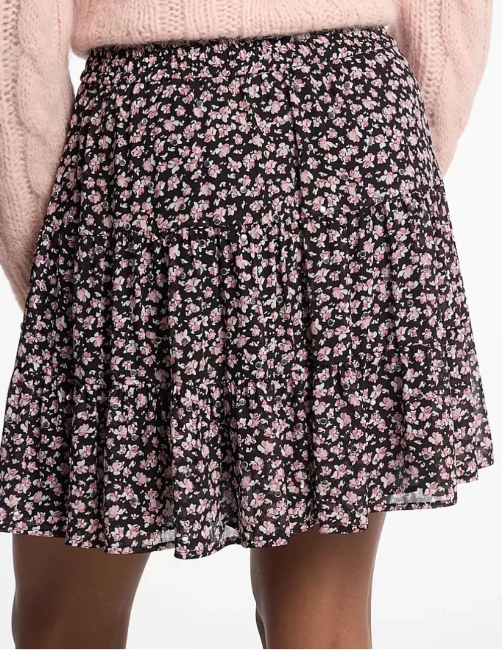 NWT XS Michael Kors Studded Floral Print Georgette Tiered Skirt - Picture 2 of 6